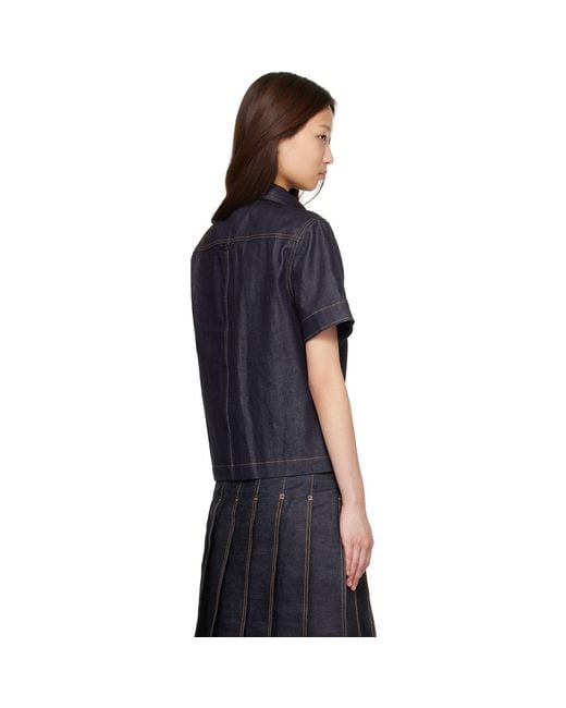 Thom Browne Black Straight Hem Button Down Point Collar Denim Shirt