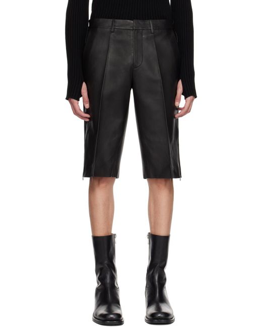Helmut Lang Black Creased Leather Shorts for men