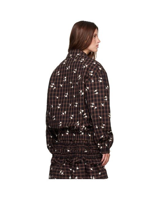 Ganni Brown Printed Check Bomber Jacket