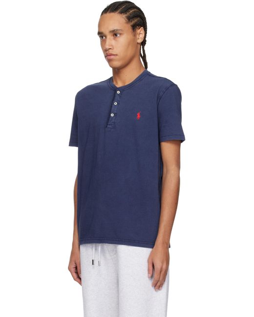メンズ Polo Ralph Lauren ネイビー スラブ ジャージ 半袖 ヘンリーネック Blue