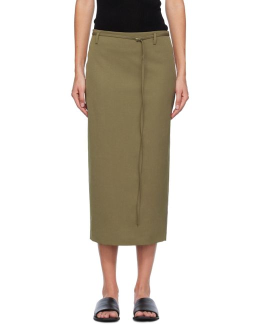 St. Agni Green Belted Midi Skirt