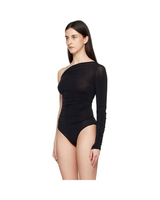 Wolford Black Sheer Drape String Body Long Sleeve Bodysuit