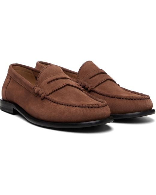 Boss Brown Penny-trim Suede Loafers for men