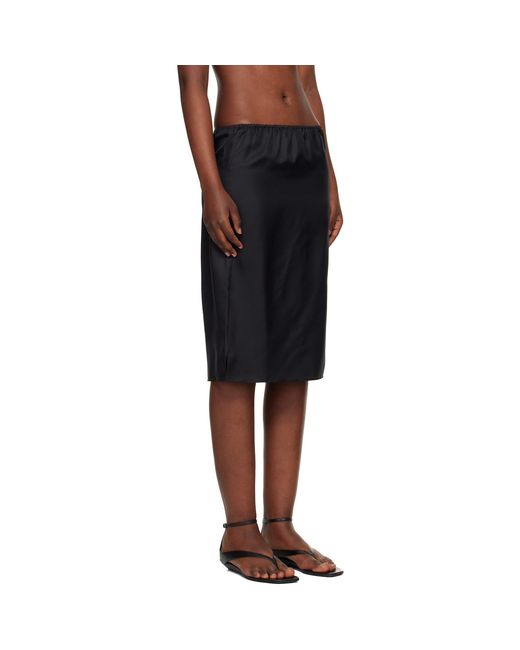 Loulou de Saison Black Vasali Silk Twill Midi Skirt