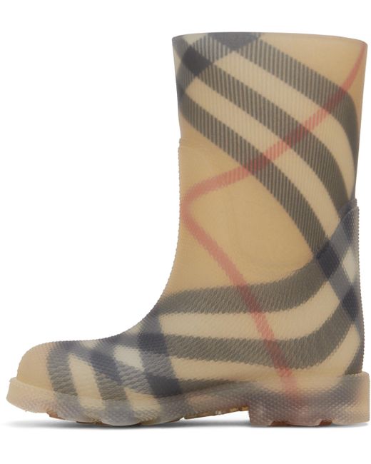 Burberry キッズ｜ベージュ Marsh チェック ラバー ロングブーツ Brown
