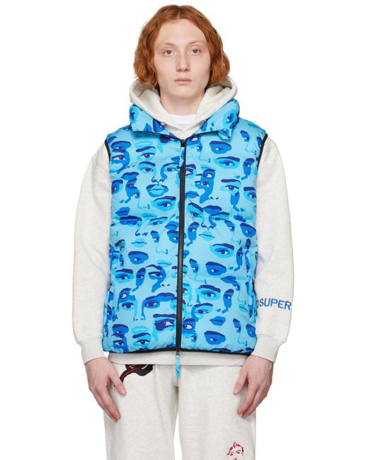 Kidsuper Blue Face Camo Puffer Vest for men