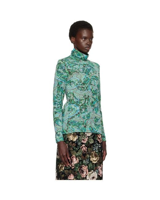 Dries Van Noten Green Paisley Turtleneck