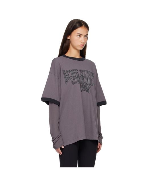 Acne Purple Layered Graphic Long Sleeve T-Shirt