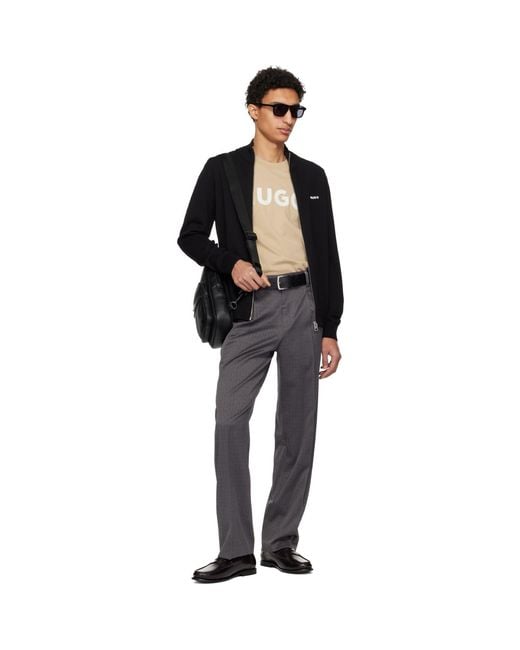 HUGO Black Stacked-Logo Mono Strap Bag for men