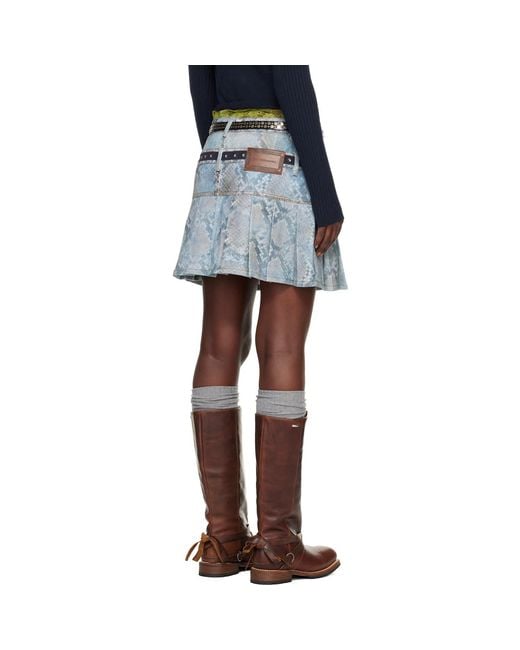 ANDERSSON BELL Black Python Fade Denim Printed Miniskirt