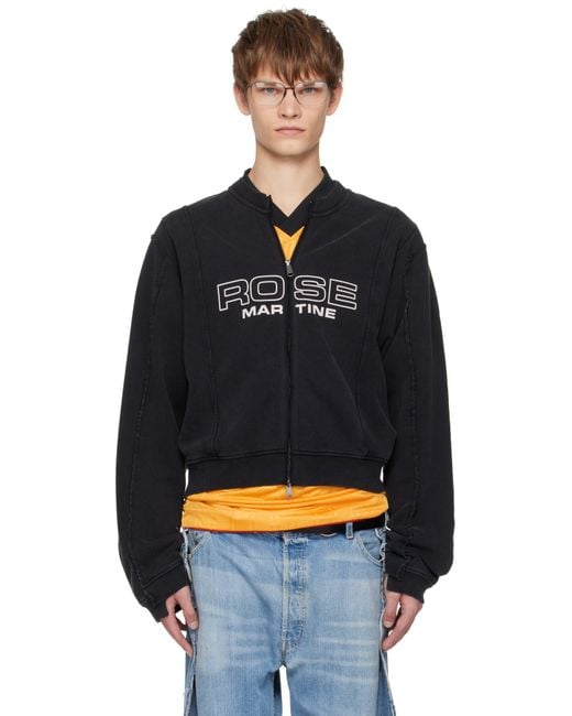 Martine Rose Shrunken Zip Up Crew Sweatshirt in Black for Men | Lyst