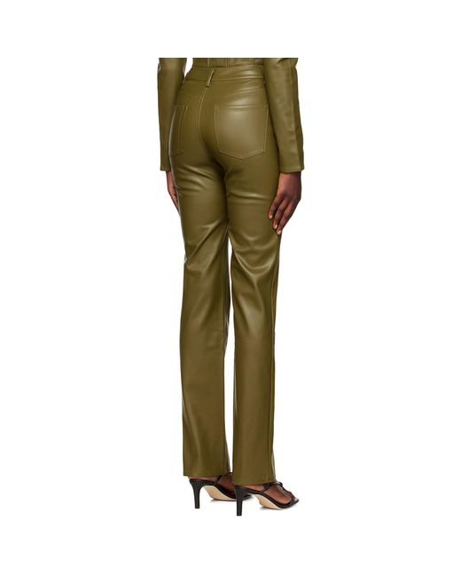 Staud Green Khaki Chisel Faux-leather Pants
