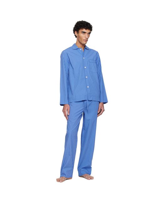 Tekla Blue Poplin Long-Sleeved Pyjama Shirt for men