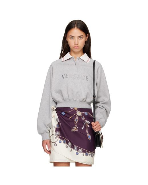 Versace Gray Heavy Soft Fleece Greca Details & Logo Sweatshirt