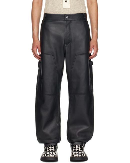 Bottega Veneta Black Cargo Leather Pants for men