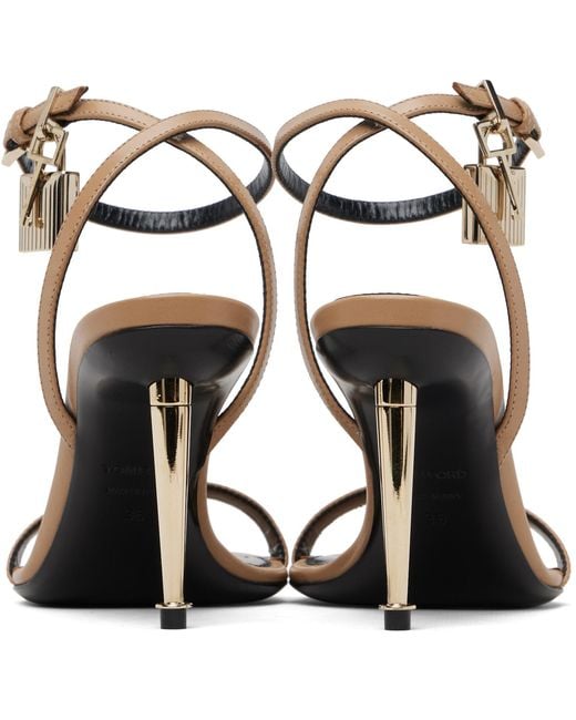 Tom Ford Black Shiny Padlock Pointy Naked Heeled Sandals