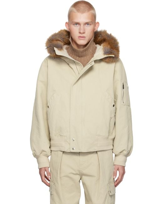 Burberry Natural Faux-Fur Trim Cotton Bomber Jacket for men