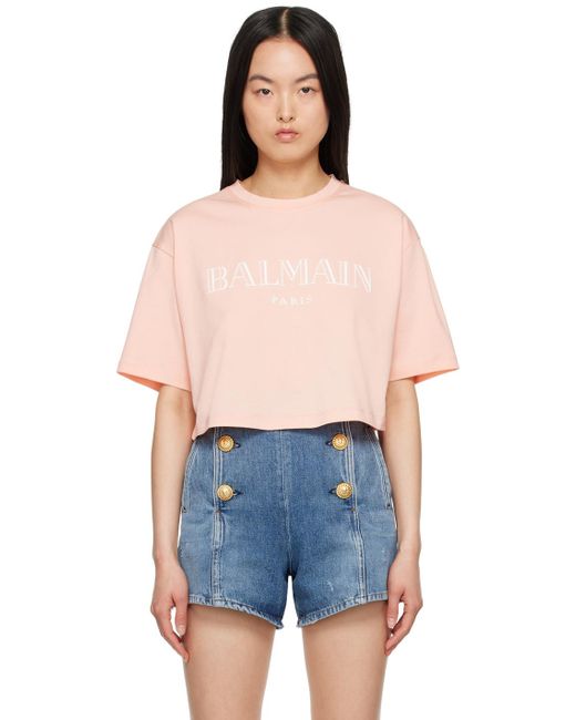 T-shirt rose à logo rétro Balmain en coloris Blue