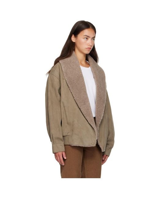Stella McCartney Brown Vegan Suede Plush-Trimmed Jacket