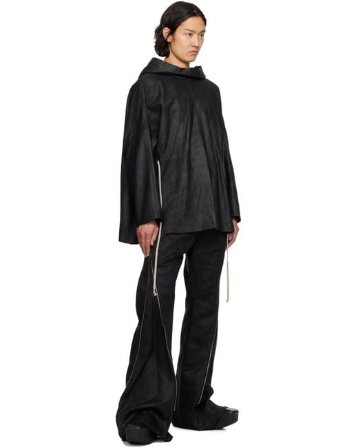 メンズ Rick Owens ブラック Hollywood Hooded Tunic レザージャケット Black