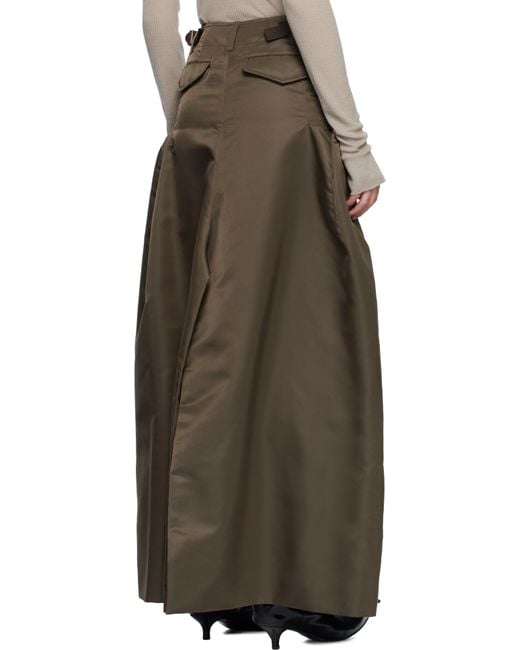 Sacai Green Khaki Nylon Twill Maxi Skirt