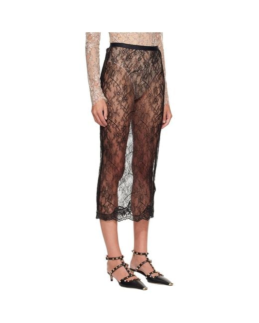 Valentino Brown Lace Midi Skirt