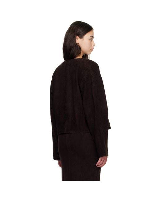St. Agni Black Suede Utility Cocoon Bomber Jacket