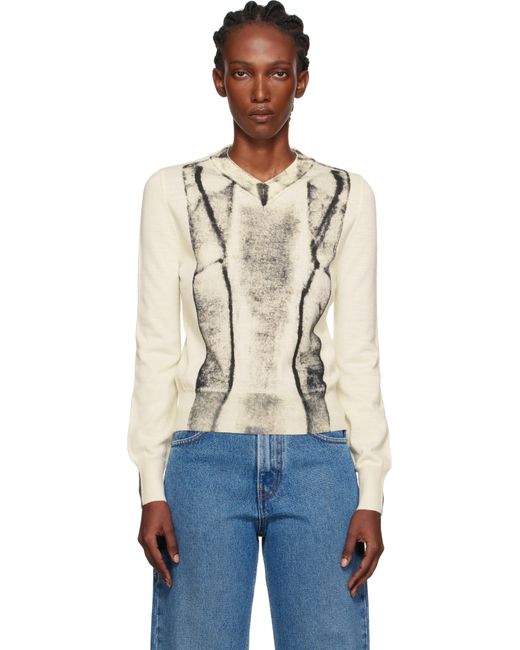 MM6 by Maison Martin Margiela Blue Off- Folded Printed Gauge 14 V-Neck Sweater