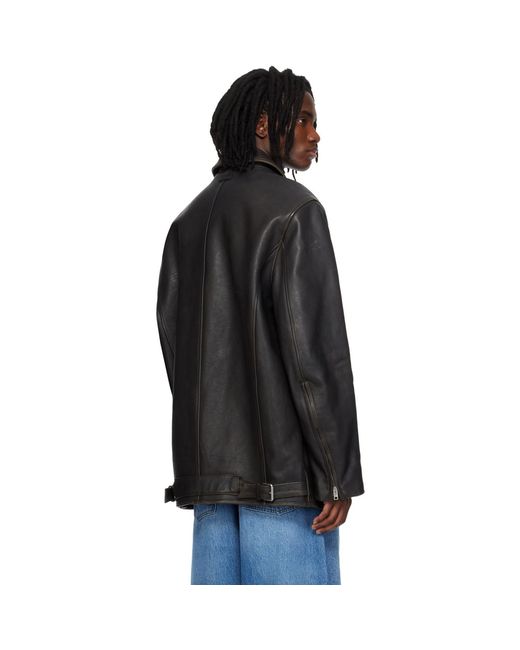 Alexander Wang Black Snap Front Leather Jacket for men