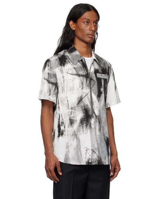 メンズ Helmut Lang グレー＆ホワイト Zip Scribble シャツ Black