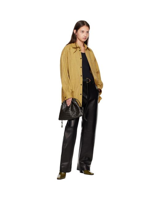 Bottega Veneta Black Rounded Leg Leather Pants