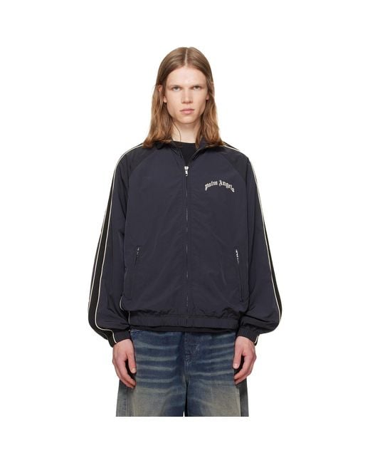 Palm Angels Blue Curved Logo Vintage Windbreaker Track Jacket for men