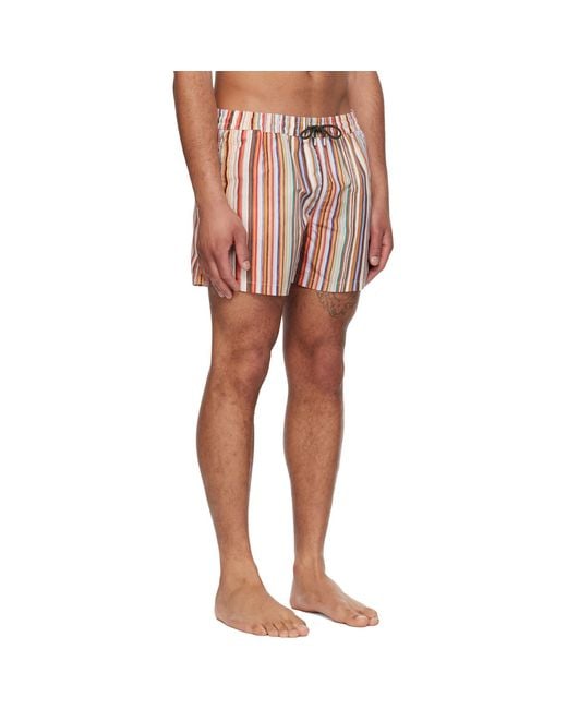 Paul Smith Red 'Painted Signature Stripe' Swim Shorts for men