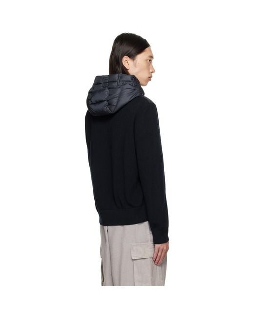 Moncler Black Padded Wool Zip-Up Down Hoodie for men