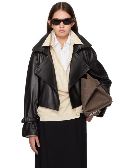 Nour Hammour ブラックレザーコート/ブレザー
