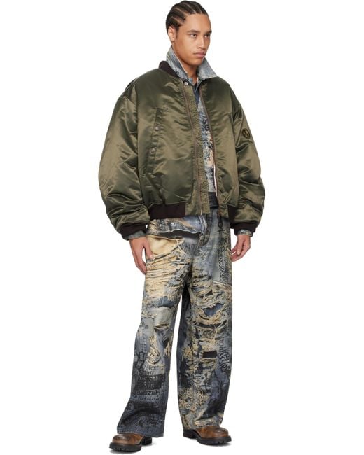 Acne Green Khaki Logogram Bomber Jacket for men