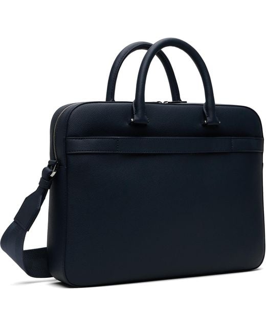 Boss Blue Logo-Emed Faux-Leather Briefcase for men