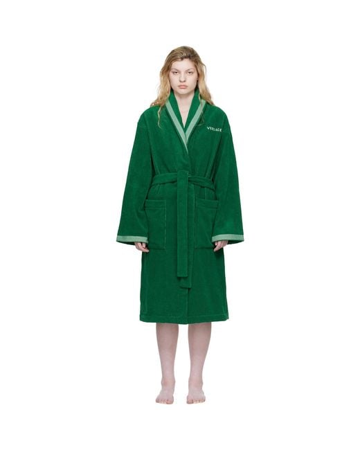 Versace Green Cotton-Terry Jacquard Bathrobe