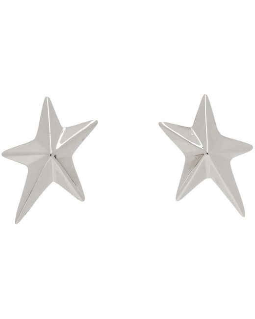 Mugler Black Silver Mini Star Earrings for men