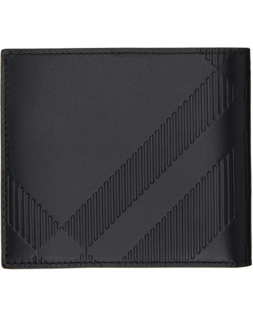 Burberry Black Embossed Check Bifold Coin Wallet for men