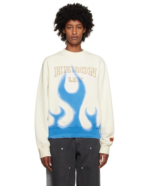 Heron Preston Blue White Law Flames Sweatshirt