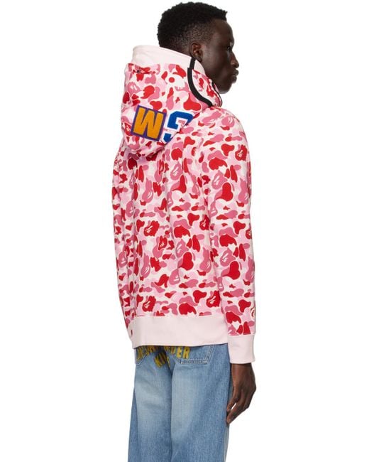 A Bathing Ape Red Abc Camo Double Shark Hoodie for men