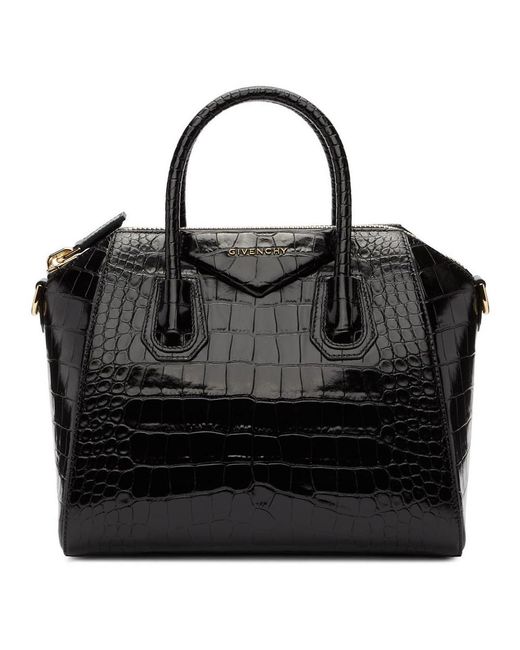 Givenchy Croc Embossed Small Antigona Leather Shoulder Bag in Black ...