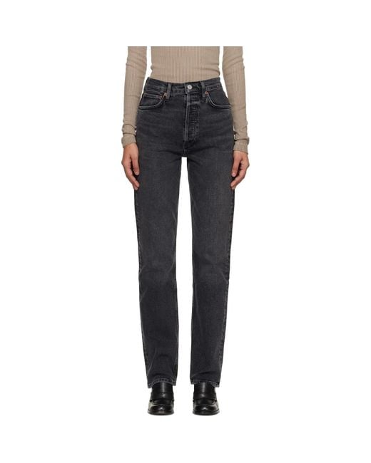 Agolde Black 90's Pinch Waist Long Comfort Stretch Jeans