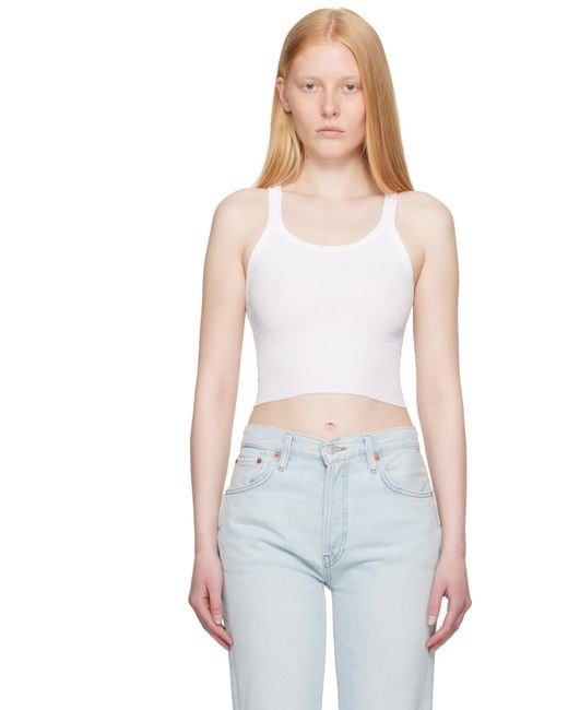 Re/done ホワイト Hanesエディション クロップド リブタンクトップ White