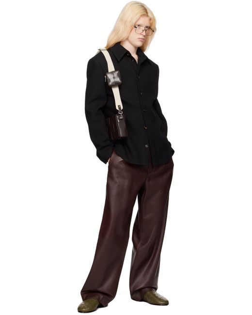 Bottega Veneta Brown Burgundy Wide-leg Leather Pants for men