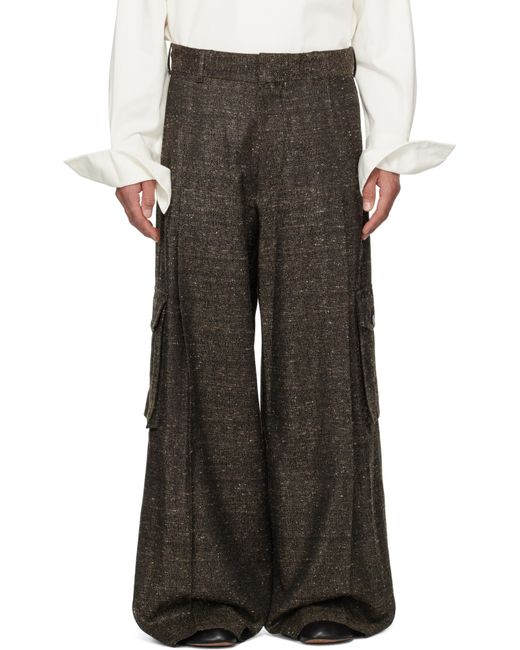 メンズ Dries Van Noten ブラウン＆ブラック タック ワイド カーゴパンツ Black