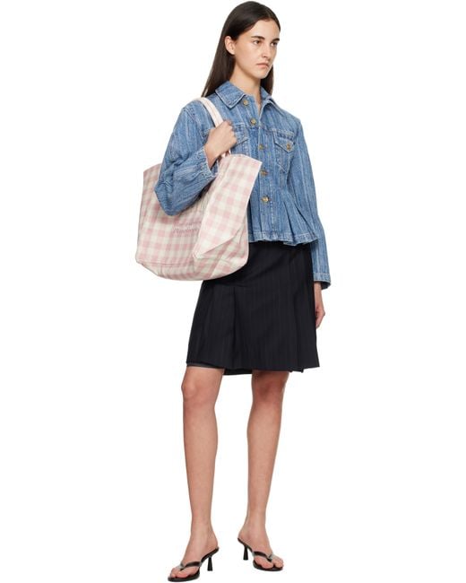 Ganni Pink Vichy Check Xxl Tote