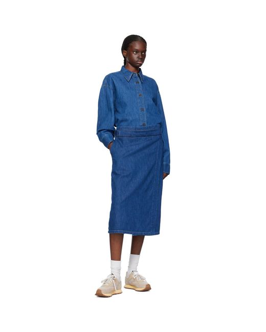 Studio Nicholson Blue Wrap Denim Midi Skirt