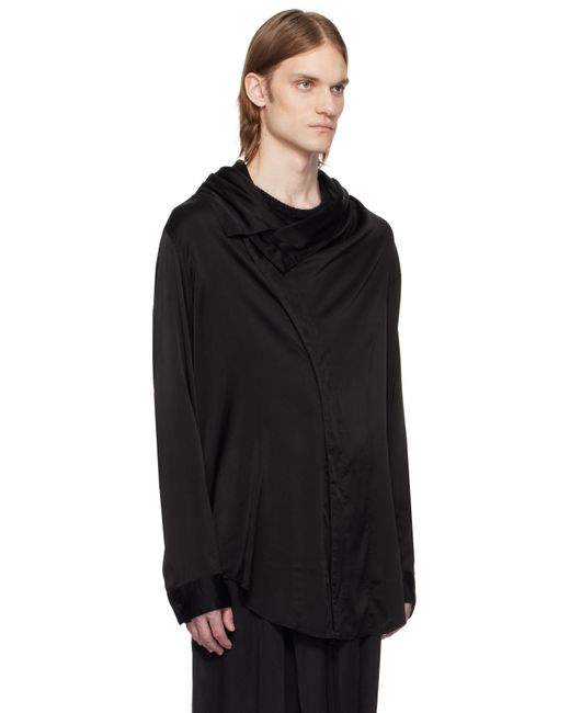 メンズ Julius ブラック Wrap-Neck サテン シャツ Black
